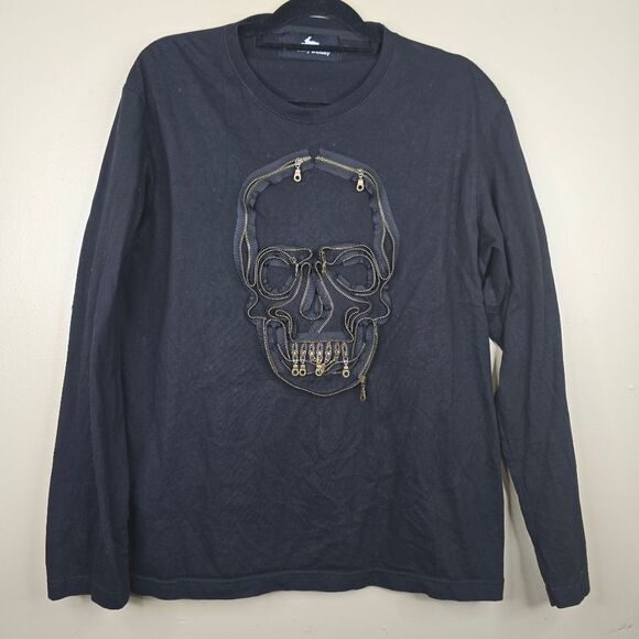 Other - Funky bunny black long sleeve skull zipper shirt size xxl runs small M